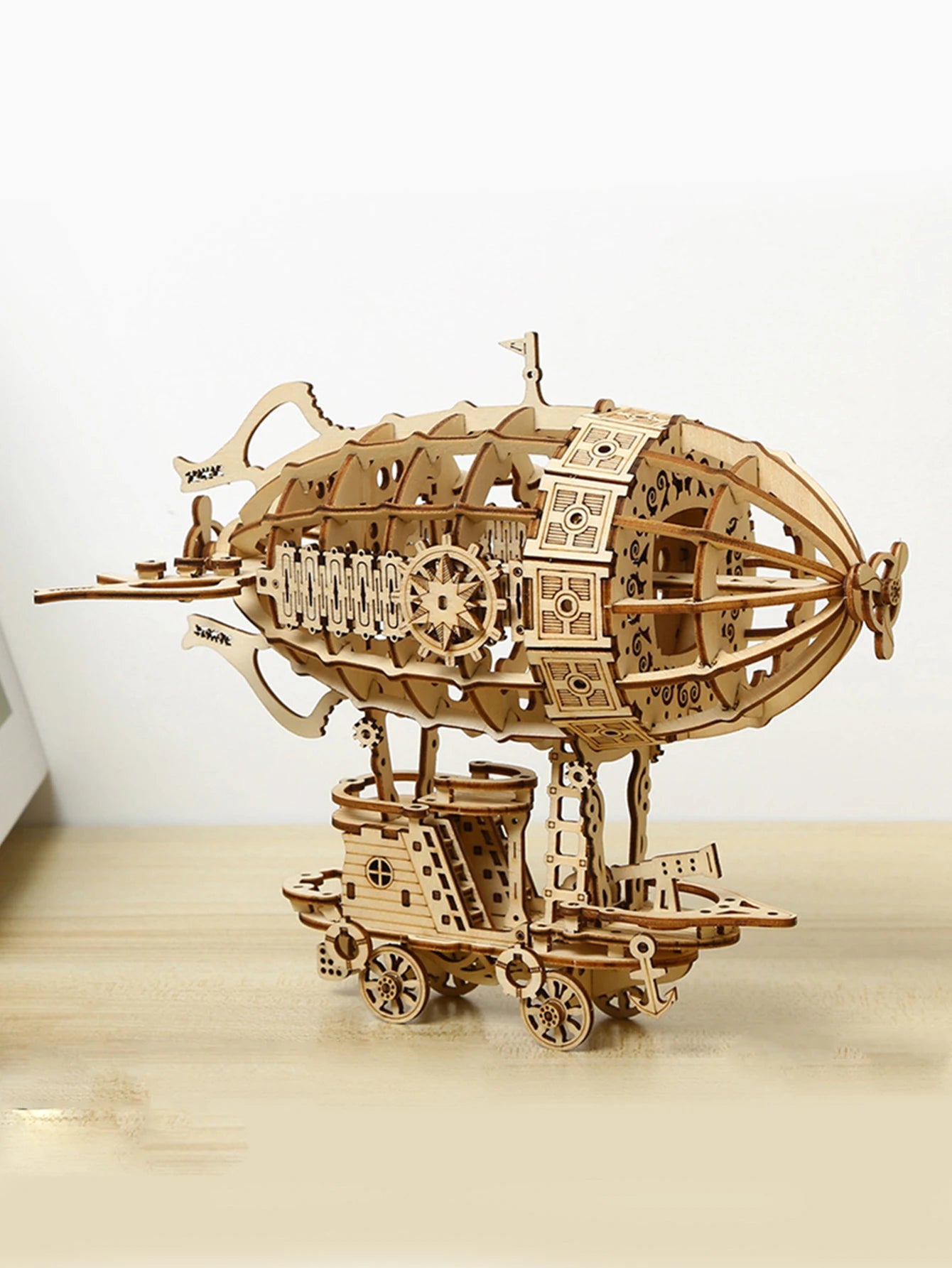 3d Wooden jigsaw puzzle airship closeup
