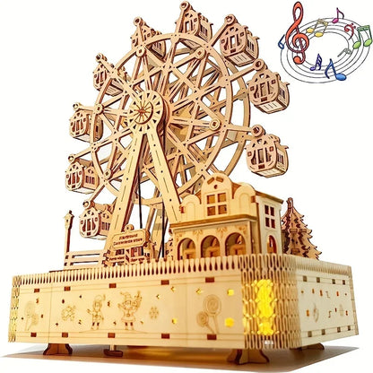 DIY Wooden Ferris Wheel Music Box – 3D Puzzle Model with LED Lights