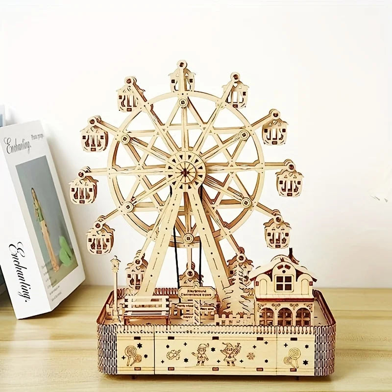 DIY Wooden Ferris Wheel Music Box – 3D Puzzle Model with LED Lights