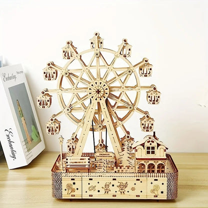DIY Wooden Ferris Wheel Music Box – 3D Puzzle Model with LED Lights