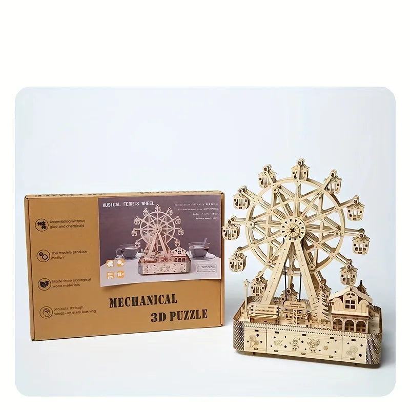 DIY Wooden Ferris Wheel Music Box – 3D Puzzle Model with LED Lights