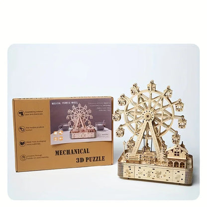 DIY Wooden Ferris Wheel Music Box – 3D Puzzle Model with LED Lights